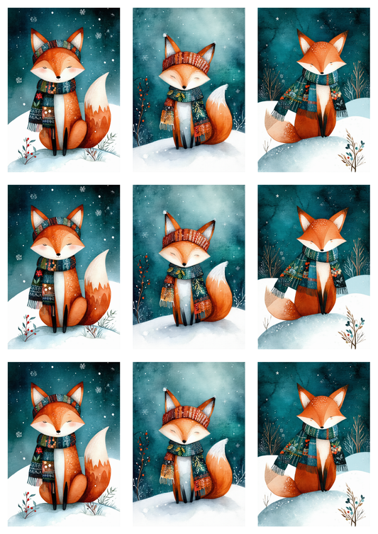Sticker Sheet / Greeting Card – Winter Fox Collage Cat. No. 10012