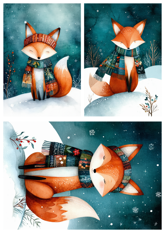 Sticker Sheet / Greeting Card – Winter Fox Collage Cat. No. 10017