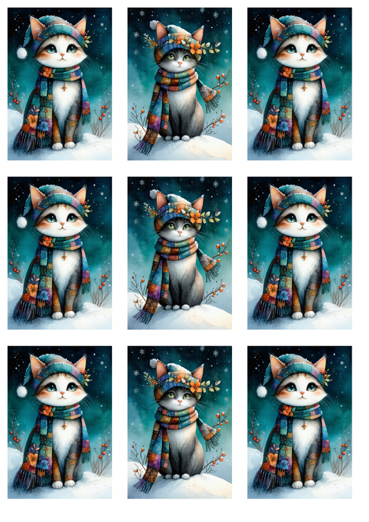 Sticker Sheet / Greeting Card – Winter Magic Cat Collage Cat. No. 10021