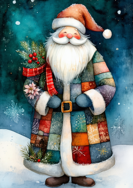 Sticker Sheet / Greeting Card – Patchwork Santa Full Cat. No. 10027