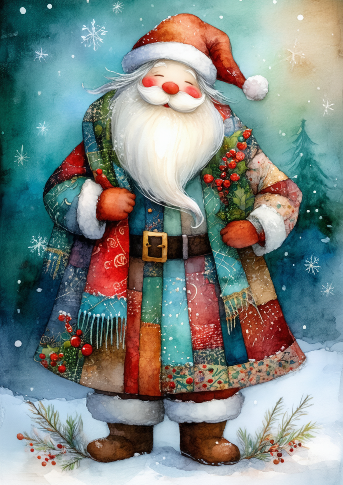 Sticker Sheet / Greeting Card – Patchwork Santa Full Cat. No. 10028