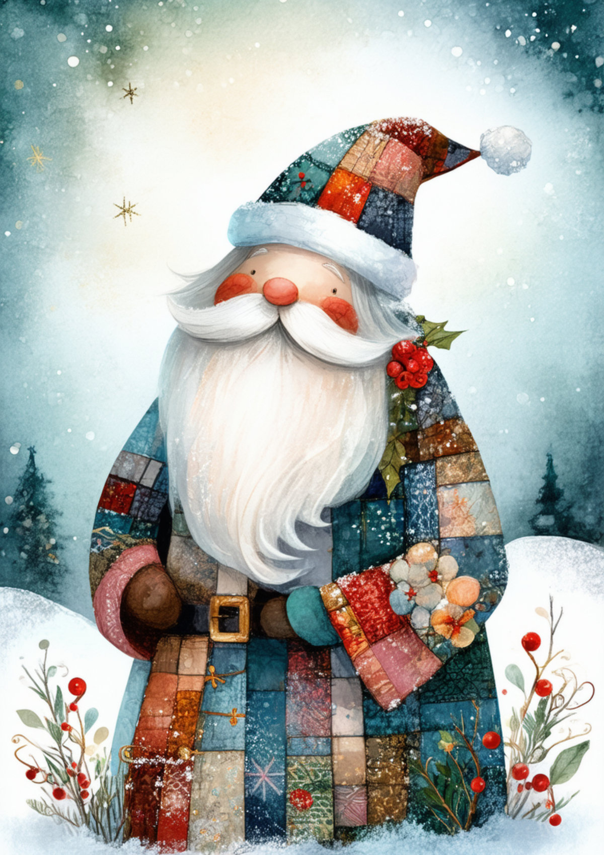 Sticker Sheet / Greeting Card – Patchwork Santa Full Cat. No. 10030