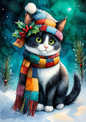 Sticker Sheet / Greeting Card – Festive Patchwork Cat Full Cat. No. 10042