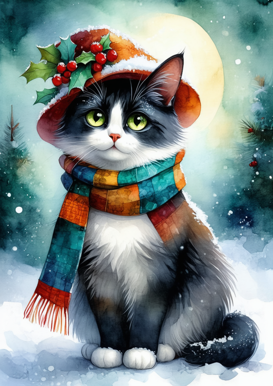 Sticker Sheet / Greeting Card – The Cosy Christmas Cat Full Cat. No. 10044