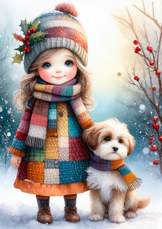 Sticker Sheet / Greeting Card – Little Girl and Her Winter Pup Full Cat. No. 10049