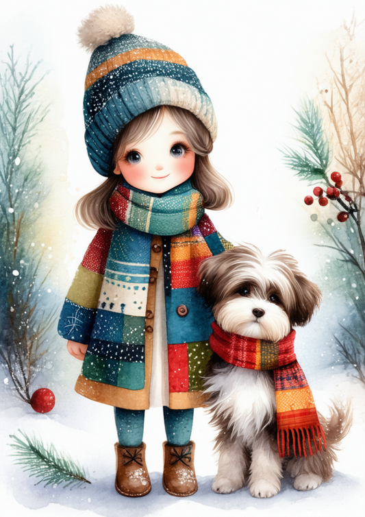 Sticker Sheet / Greeting Card – Little Girl and Her Winter Pup Full Cat. No. 10050