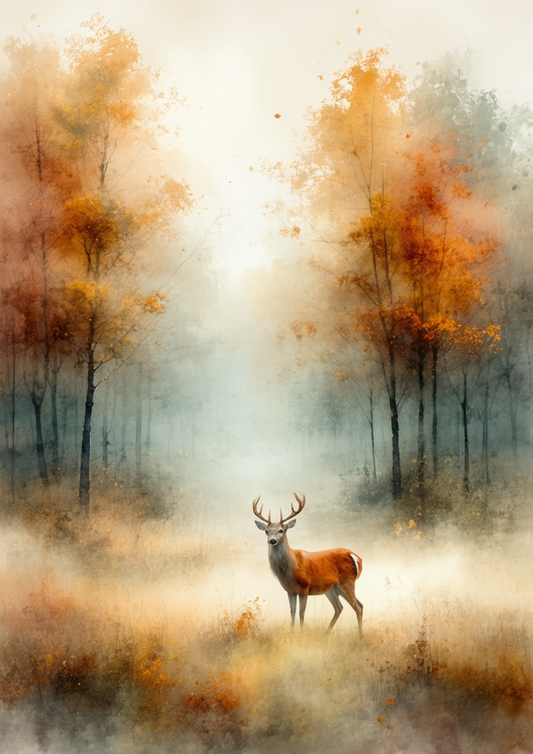 Sticker Sheet / Greeting Card – Autumn Landscape & Deer Full Cat. No. 10053