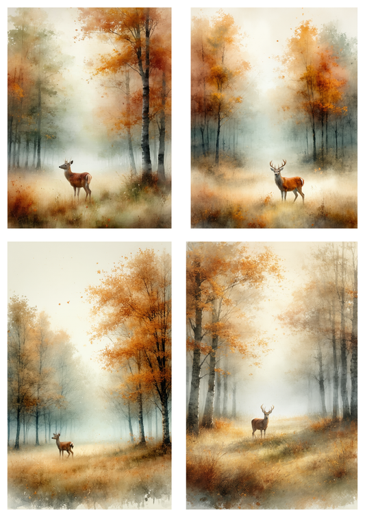 Sticker Sheet / Greeting Card – Autumn Landscape & Deer Collage Cat. No. 10054
