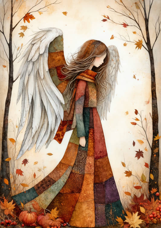 Sticker Sheet / Greeting Card – Autumn Patchwork Angel Full Cat. No. 10055