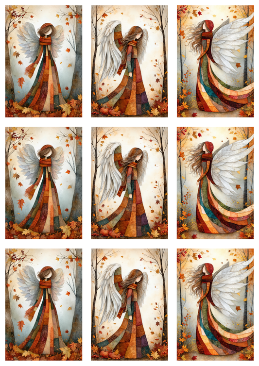 Sticker Sheet / Greeting Card – Autumn Patchwork Angel Collage Cat. No. 10056