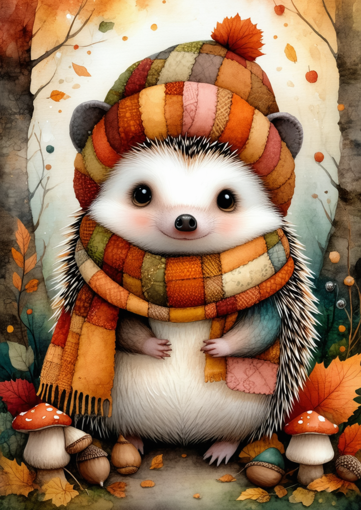 Sticker Sheet / Greeting Card – Autumn Patchwork Hedgehog Full Cat. No. 10057