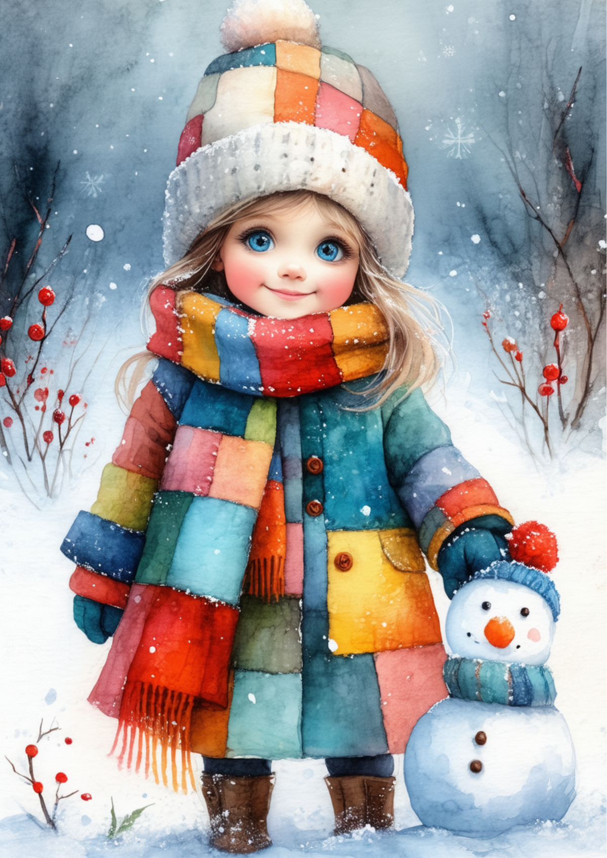 Sticker Sheet / Greeting Card – The Patchwork Girl and Snowman Full Cat. No. 10059