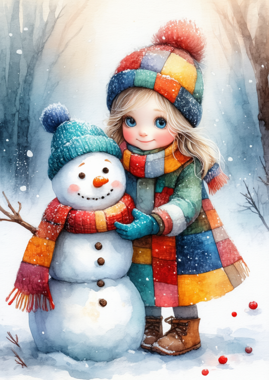 Sticker Sheet / Greeting Card – The Patchwork Girl and Snowman Full Cat. No. 10060