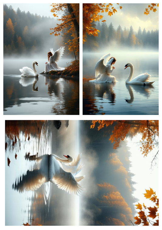 Sticker Sheet / Greeting Card – Guardian of the Autumn Lake Collage Cat. No. 10078