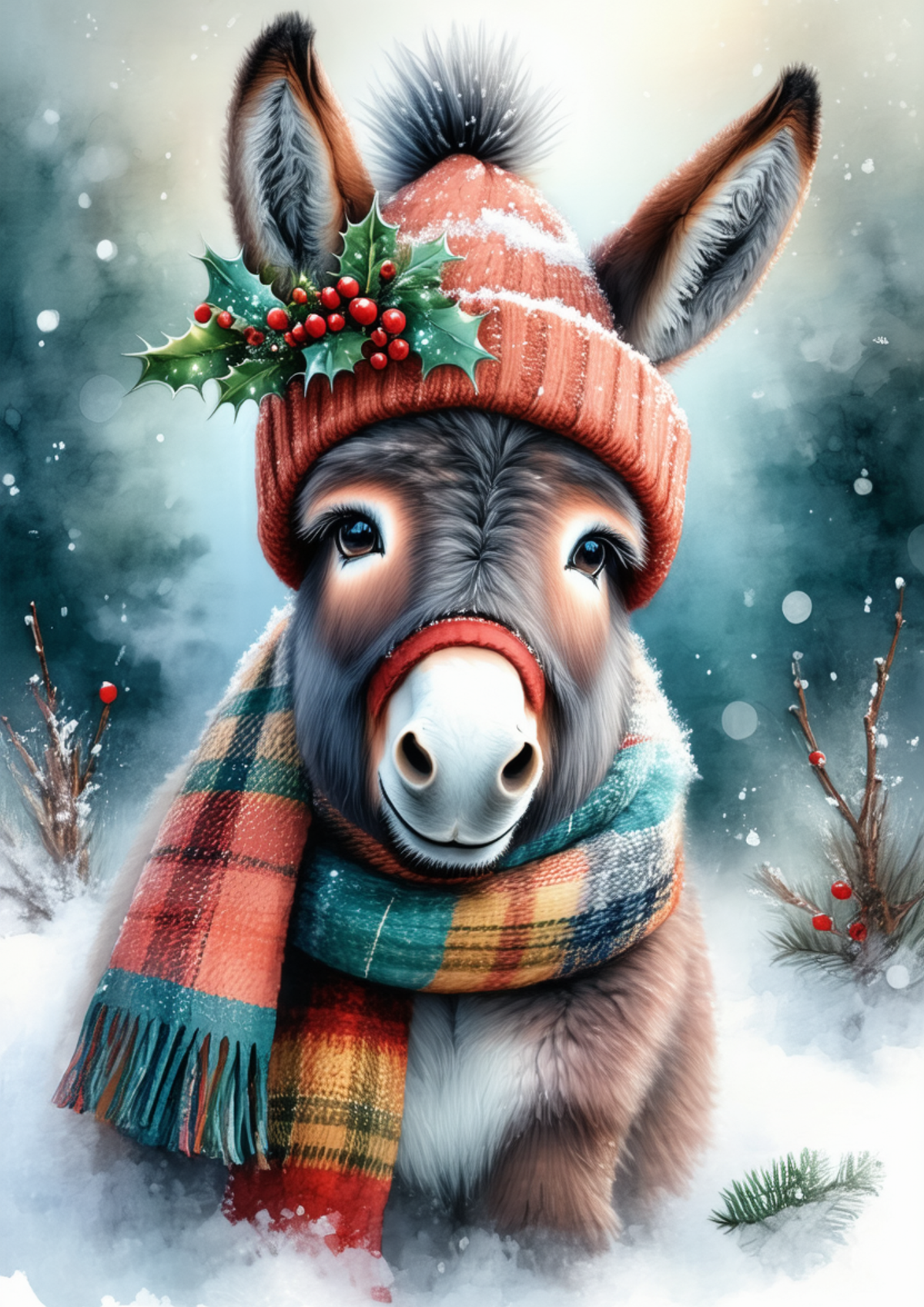 Sticker Sheet / Greeting Card – Christmas Patchwork Donkey Full Cat. No. 10082