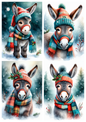 Sticker Sheet / Greeting Card – Christmas Patchwork Donkey Collage Cat. No. 10083