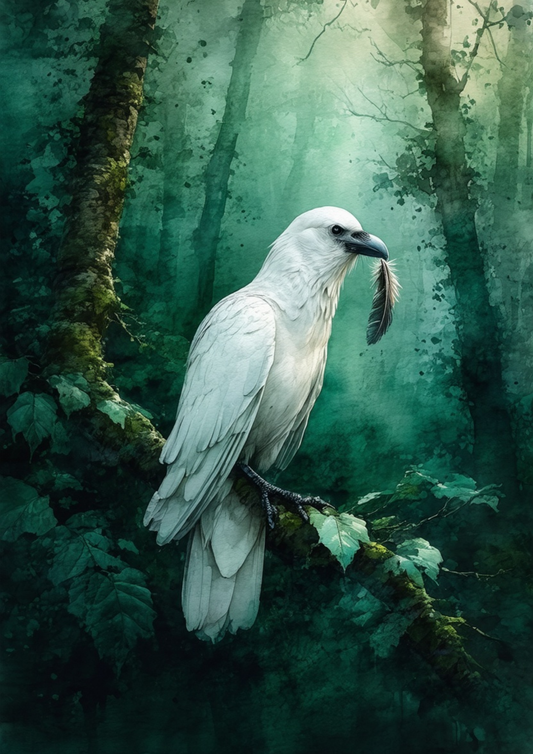 Sticker Sheet / Greeting Card – White Raven in the Forest Full Cat. No. 10090