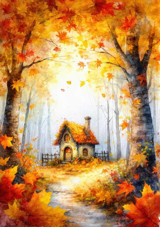 Sticker Sheet / Greeting Card – The Cottage in the Golden Woods Full Cat. No. 10094
