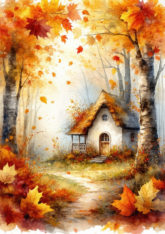 Sticker Sheet / Greeting Card – The Cottage in the Golden Woods Full Cat. No. 10095