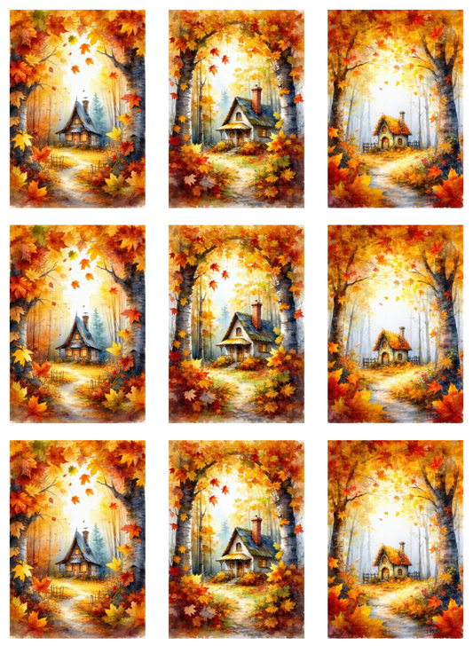 Sticker Sheet / Greeting Card – The Cottage in the Golden Woods Collage Cat. No. 10096