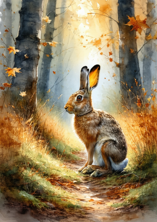 Sticker Sheet / Greeting Card – Wild Hare in the Autumn Forest Full Cat. No. 10097