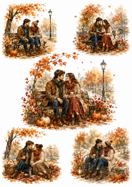 Sticker Sheet / Greeting Card – Autumn Couple Collage Cat. No. 10101