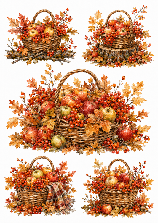 Sticker Sheet / Greeting Card – Autumn Harvest Basket Collage Cat. No. 10103