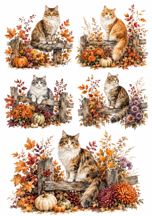 Sticker Sheet / Greeting Card – Autumn Whiskers Collage Cat. No. 10110