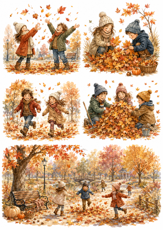 Sticker Sheet / Greeting Card – Autumn Childhood Memories Collage Cat. No. 10113