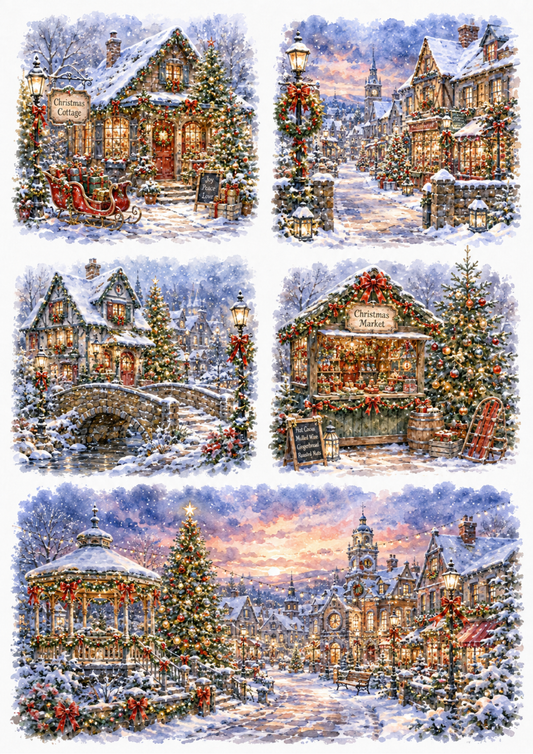 Sticker Sheet / Greeting Card – Christmas Village Magic Collage Cat. No. 10116
