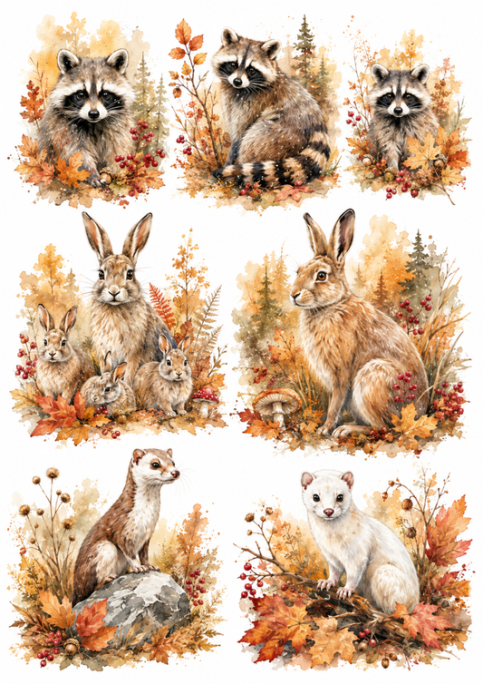 Sticker Sheet / Greeting Card – Autumn Animals Collage Cat. No. 10119