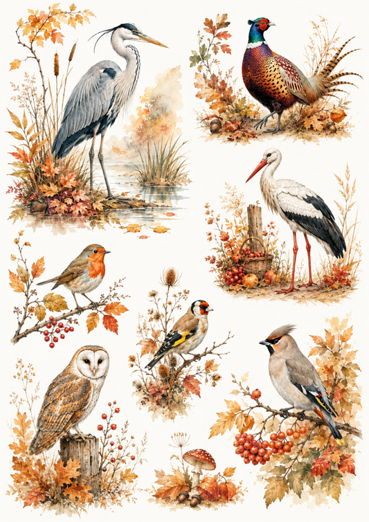 Sticker Sheet / Greeting Card – Autumn Birds Collage Cat. No. 10120