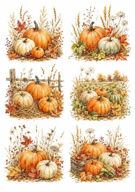 Sticker Sheet / Greeting Card – Autumn Pumpkins Collage Cat. No. 10124