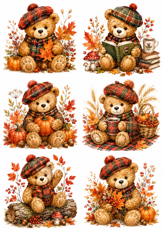 Sticker Sheet / Greeting Card – Autumn Teddy Bear Collage Cat. No. 10125