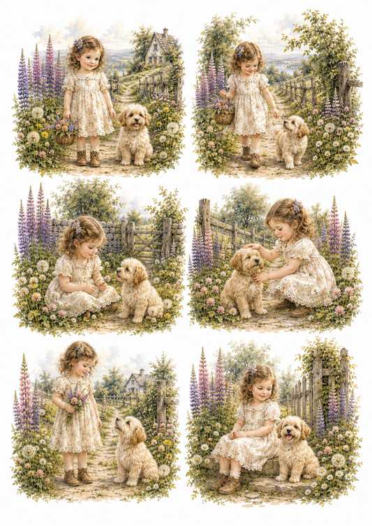 Sticker Sheet / Greeting Card – Little Girl & Dog Collage Cat. No. 10138