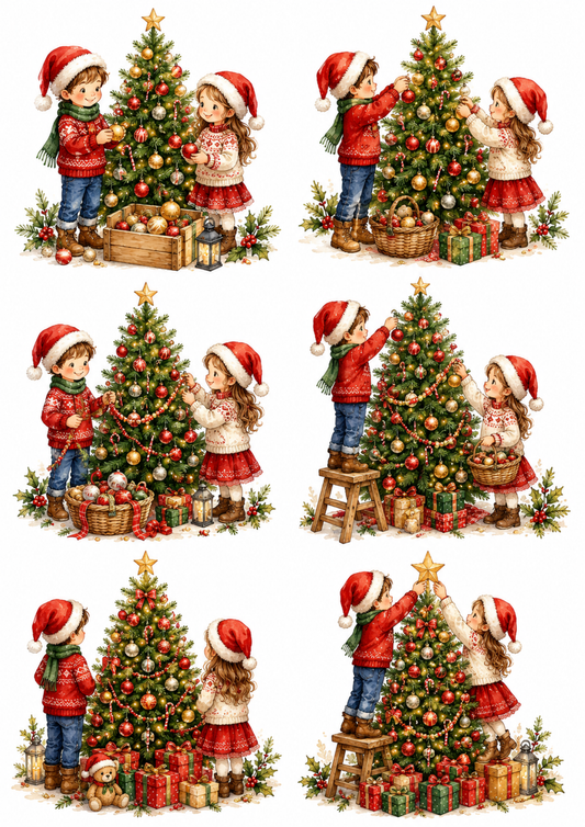 Sticker Sheet / Greeting Card – Let's Decorate Christmas Tree Collage Cat. No. 10140
