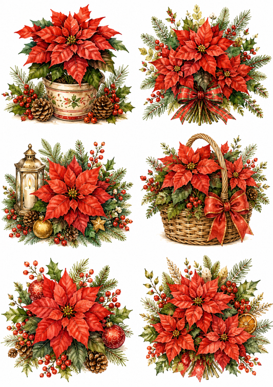 Sticker Sheet / Greeting Card – Christmas Poinsettia Collage Cat. No. 10141