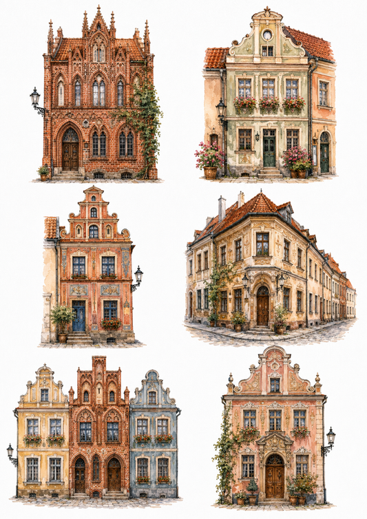 Sticker Sheet / Greeting Card – Old Vintage Houses Collage Cat. No. 10142