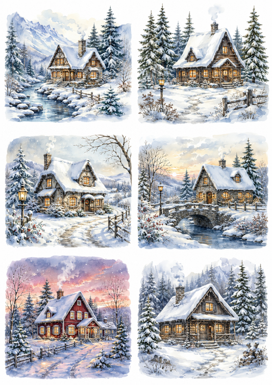 Sticker Sheet / Greeting Card – Christmas Cottage Collage Cat. No. 10143