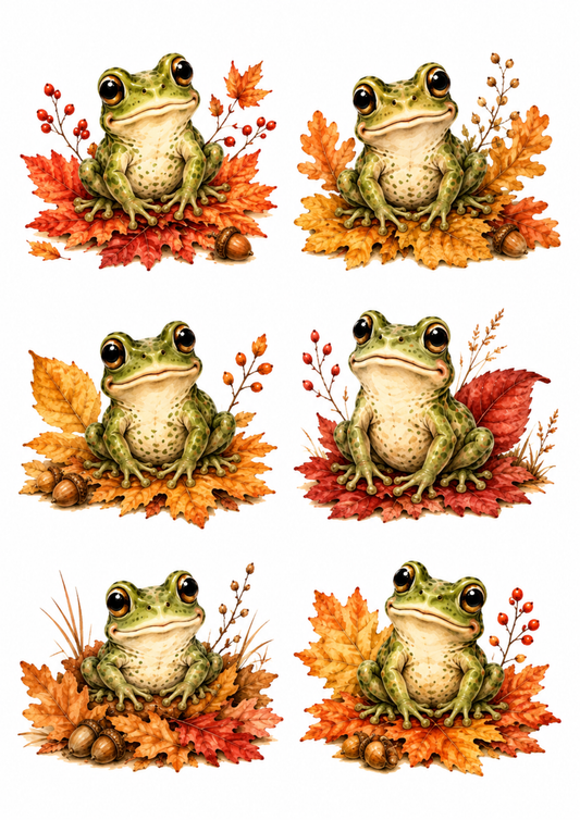 Sticker Sheet / Greeting Card – Frog on Autumn Leaf Collage Cat. No. 10146