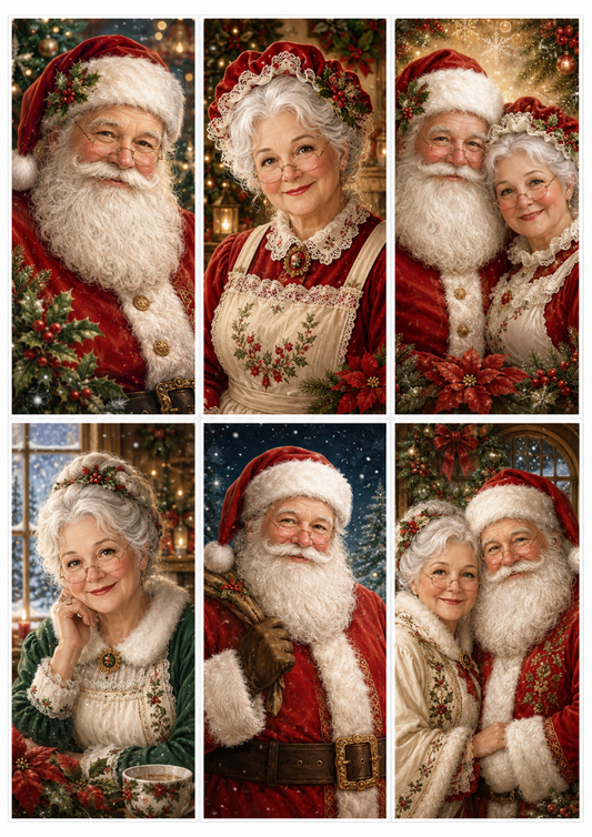 Sticker Sheet / Greeting Card – Mr & Mrs Santa Collage Cat. No. 10149