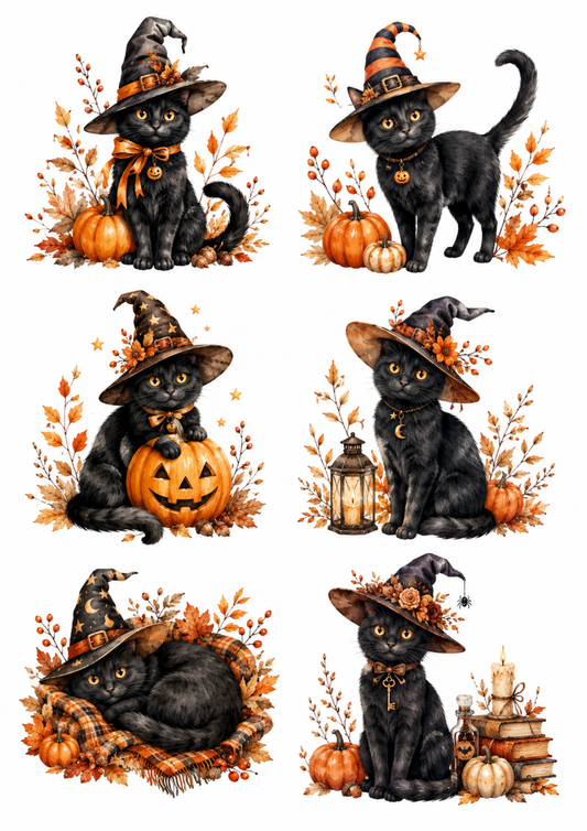 Sticker Sheet / Greeting Card – Halloween Black Cat Collage Cat. No. 10152