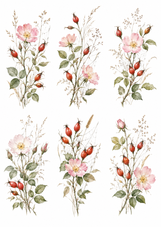 Sticker Sheet / Greeting Card – Wild Rose Flower Collage Cat. No. 10158