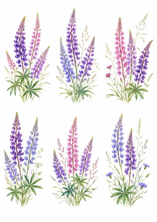 Sticker Sheet / Greeting Card – Blooming Lupine Collage Cat. No. 10159