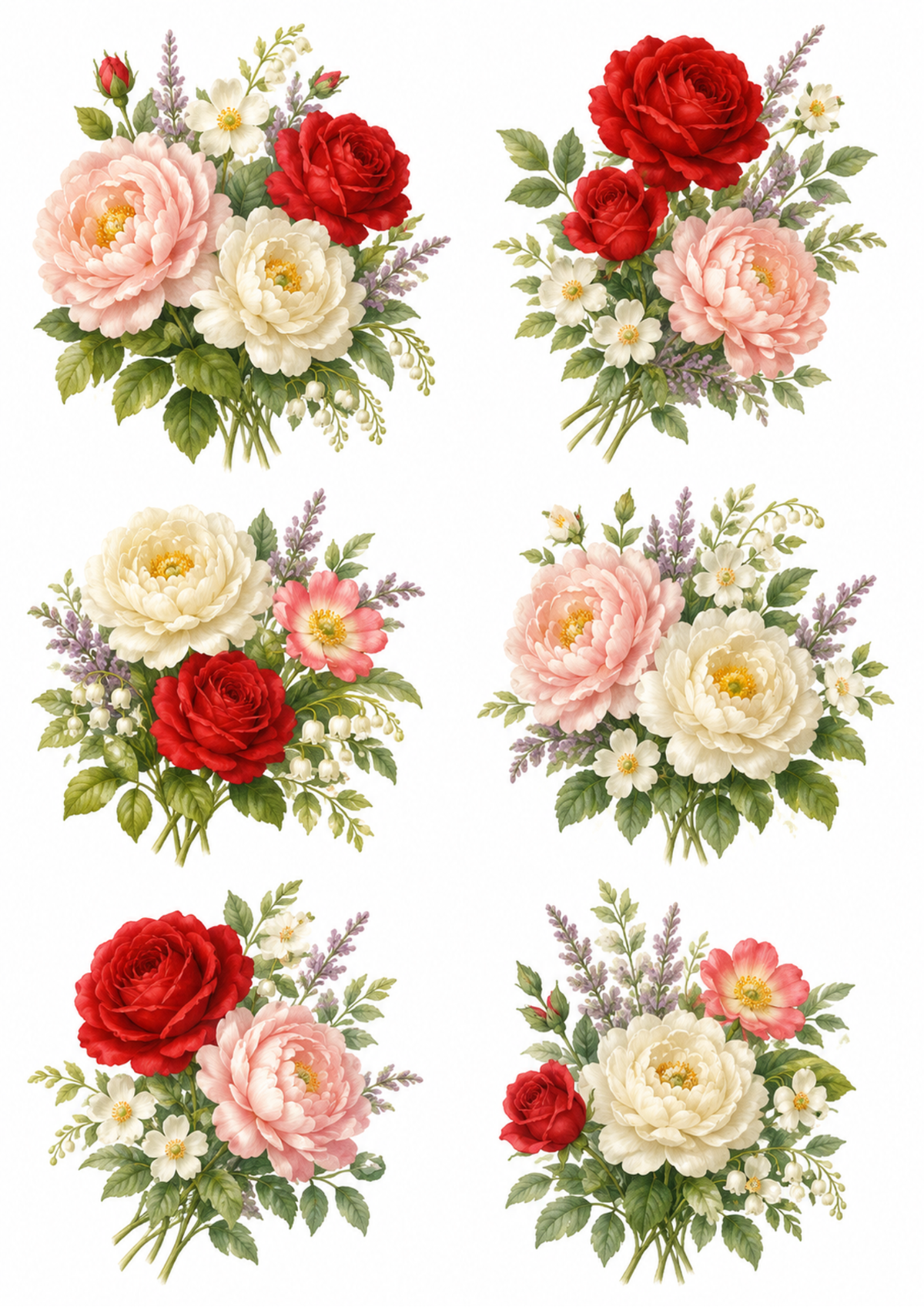 Sticker Sheet / Greeting Card – Sweet Roses Bouquet Collage Cat. No. 10161