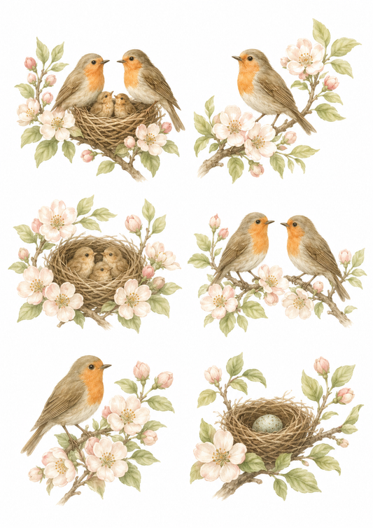 Sticker Sheet / Greeting Card – Red Robin on Branch Collage Cat. No. 10164