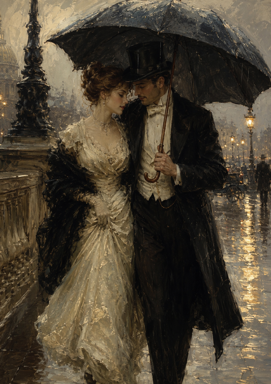 Sticker Sheet / Greeting Card – Romantic Couple in Rainy Day Full Cat. No. 10168
