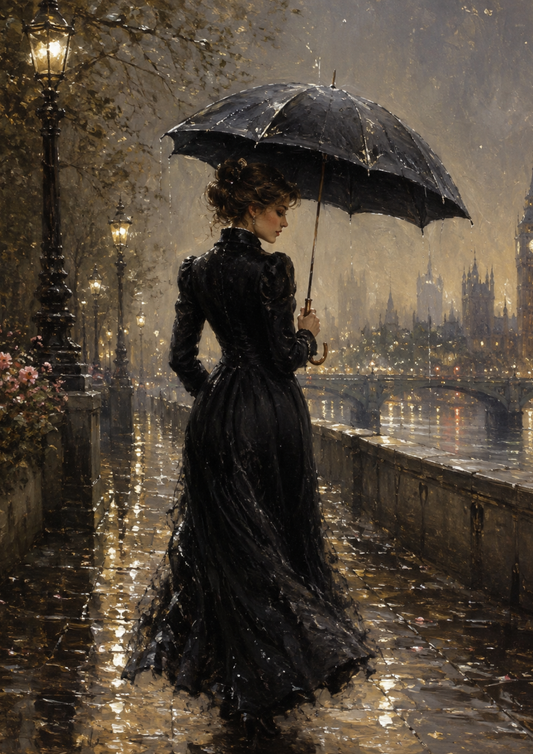 Sticker Sheet / Greeting Card – Victorian Woman in Rainy Day Full Cat. No. 10169