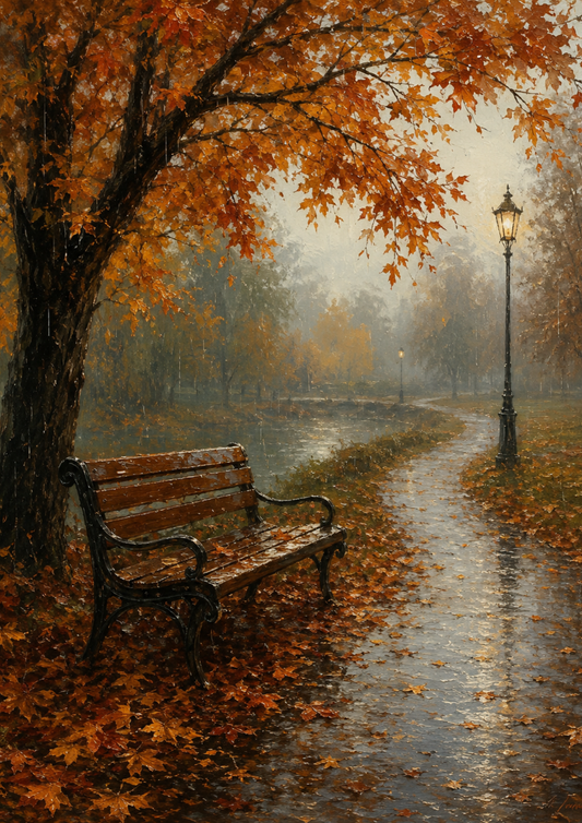 Sticker Sheet / Greeting Card – Autumn Rainy Park Full Cat. No. 10170