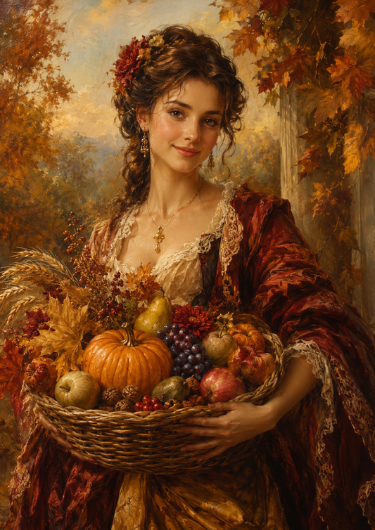 Sticker Sheet / Greeting Card – Autumn Harvest Lady Full Cat. No. 10171